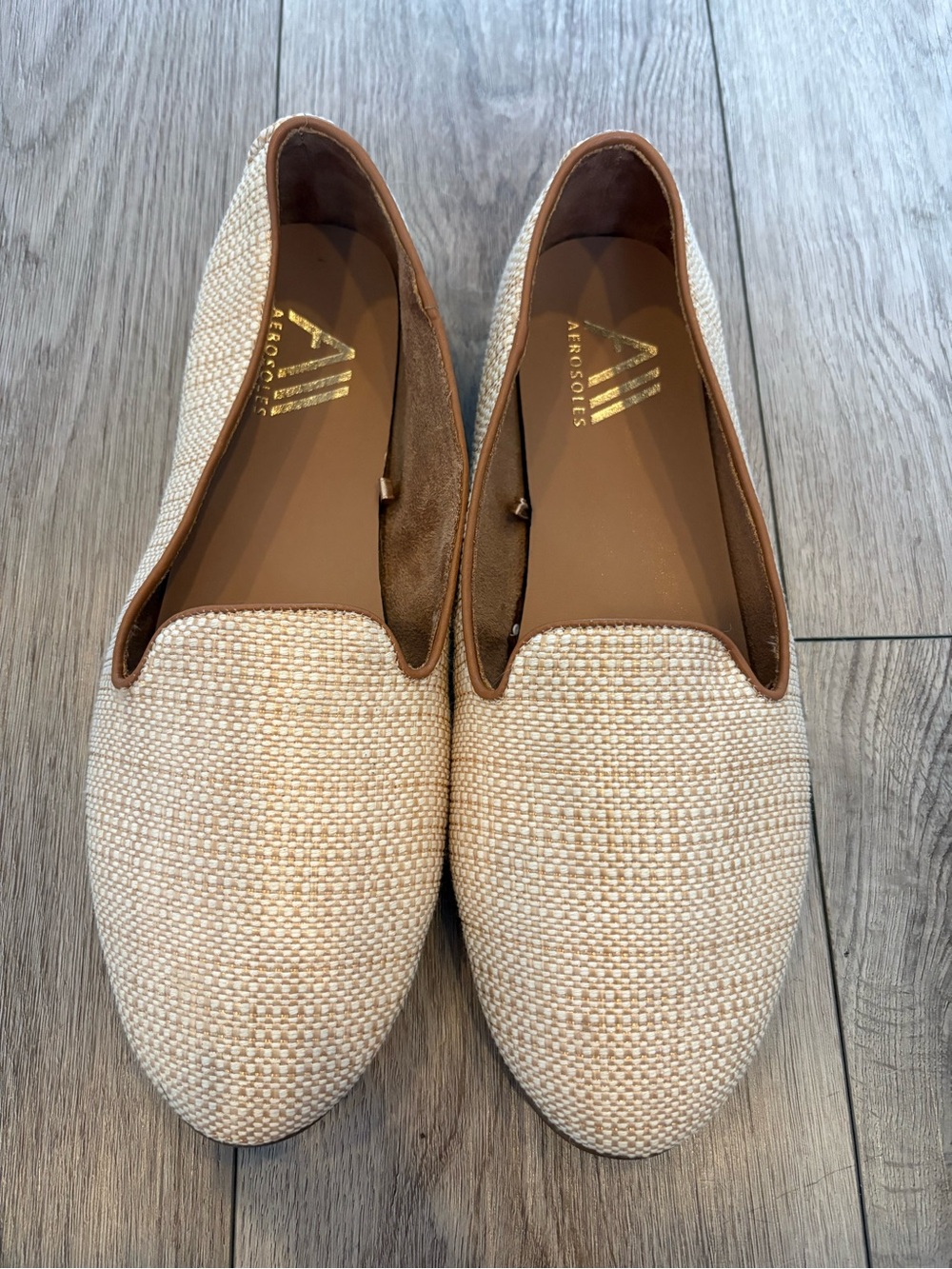 Aerosoles Raffia Loafer Flats Women’s 12 W Beige Woven Almond Toe Comfort Shoes